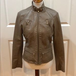 Bernardo Taupe Faux Leather Moto Jacket Size S